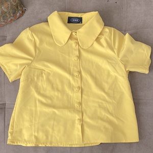 Yellow Retro Button Down Minimalist Polo Shirt Blouse